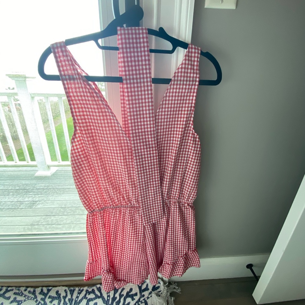 Red gingham romper